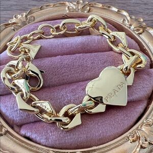 Prada Gold Heart Link Bracelet chain nice weight new